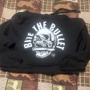 Black Graphic Hoodie with Skull Design crop distressed